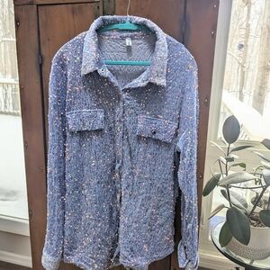 Sequins Periwinkle Velvet Snap Front Shirt With Upscale Western Feel